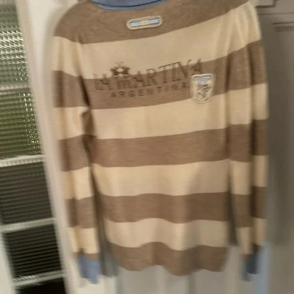 La Martina Polo Women's will cashmere blend V-Neck Sweater - Cream and Brown - Picture 3 of 12